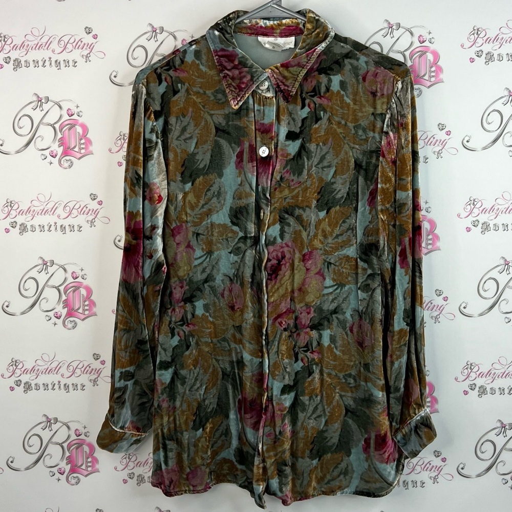 Soft Surroundings silk button down shirt velour feel Multicolor Velvet Shirt